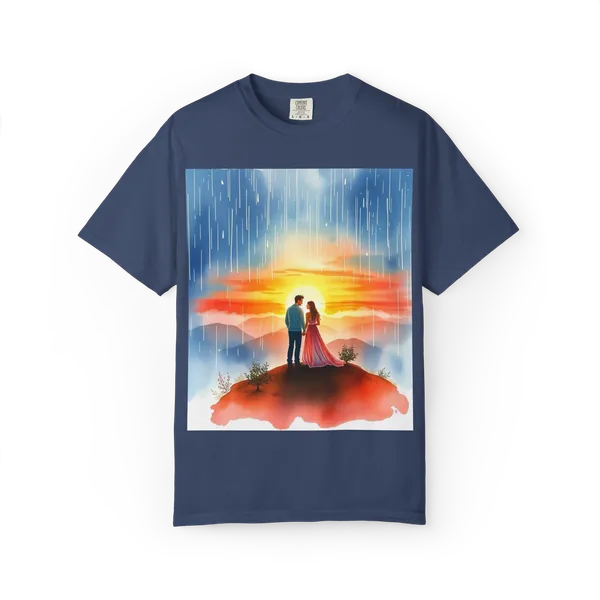 Romantic_Sunset_Couple_T_Shirt_Anniversary_Gift_Tee_China_Blue